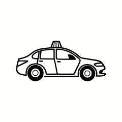 Taxi, police car, vector line art taxi, black and white taxi,
