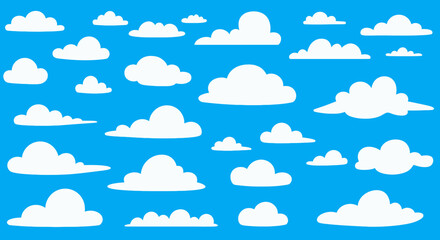 Seamless Pattern of Cartoon Clouds on a Bright Blue Sky Background