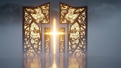 Abstract glowing gates with sunlight in clouds. - Powered by Adobe