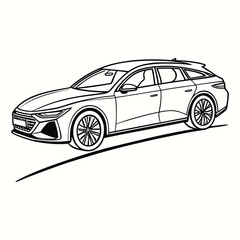 Line art car, 2026 New model car, Outline car, Black and white car, vector line art car, 