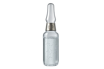 Clear glass cosmetic serum ampoule with bubbles isolated on transparent background