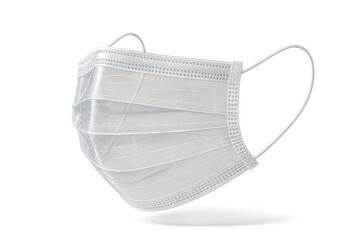 White disposable medical face mask isolated on transparent background, protective gear