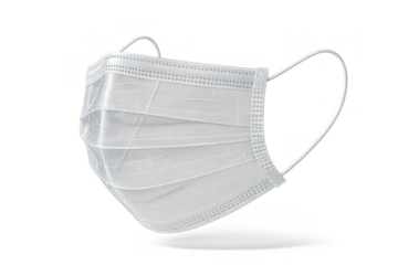 White disposable medical face mask isolated on transparent background, protective gear