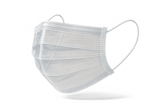 White disposable medical face mask isolated on transparent background, protective gear