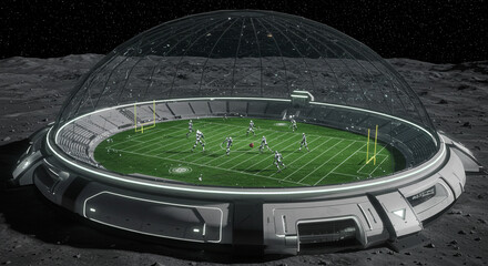 Futuristic Moon Football Stadium with Robotic Players
