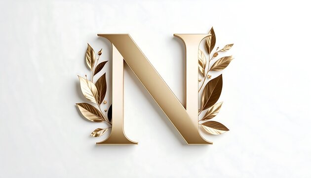 Gold letter N with ornate leaf design - Powered by Adobe