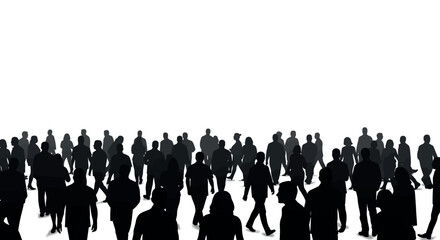 Naklejka premium Silhouette of diverse crowd walking in backlit urban scene