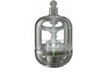 Obraz premium Modern glass humidifier with internal mist vortex isolated on transparent background.