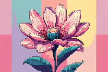 Pop Art Pink Lotus with Striped Background