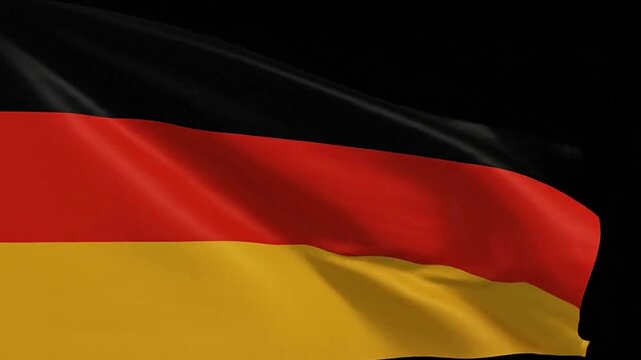 German flag featuring black red and gold bands fluttering on a dark background