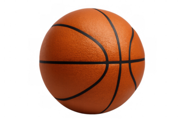 Photorealistic 3d rendering of a classic orange basketball ball rotating on a transparent background, perfect for sports-themed projects