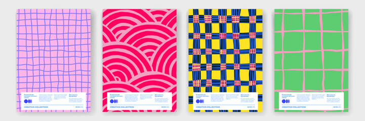 Groovy psychedelic background with abstract geometric patterns. Vector modern trend design of checkered pattern with abstract lines and optical illusion for groovy background