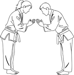 Judo Practitioners Bowing in Respect Silhouette