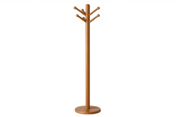 Minimalist wooden coat rack isolated on transparent background, perfect for organizing clothes in a stylish and functional way