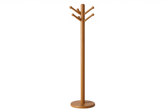 Minimalist wooden coat rack isolated on transparent background, perfect for organizing clothes in a stylish and functional way