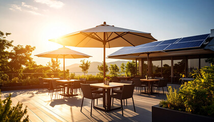Outdoor Caf&eacute; with solarr Umbrellas