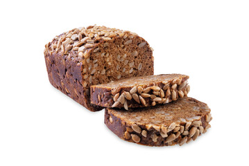 Sunflower seeds rye bread on a white isolated background