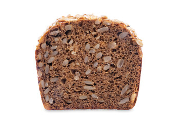 Sunflower seeds rye bread on a white isolated background