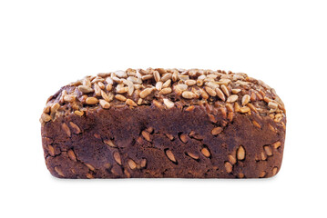 Sunflower seeds rye bread on a white isolated background