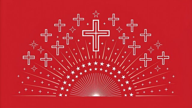 Collection of white crosses radiating outwards isolated on white background