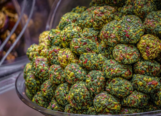 Selection of turkish delight candy at the Egyptian Bazaar, Istanbul, Turkey