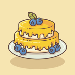 Lemon Cake with Blueberry Vector Illustration. Isolated Cartoon Food Object Icon.