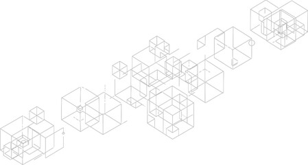 Abstract Floating Wireframe Cubes Geometric Design
