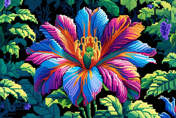 Vibrant Rainbow Voxel Flower Illustration