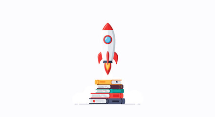 Rocket Launch from Books - Education Symbol