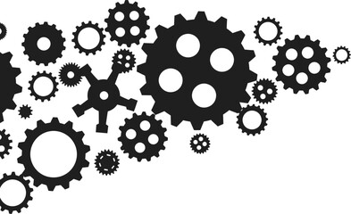Minimalist Interconnected Gears and Cogs Silhouette Vector