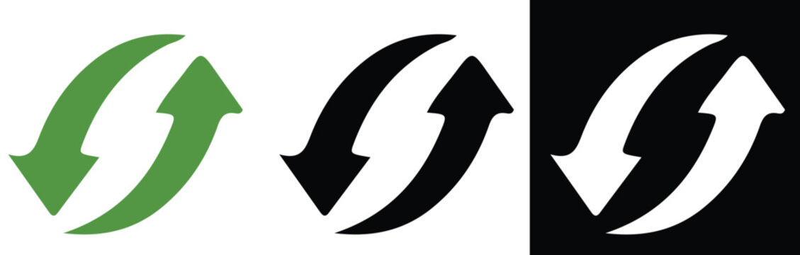 Opposing Arrows Exchange Icon Set: Green and Monochrome Symbols for Data Transfer or Reversible Process

