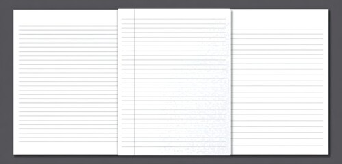 Open lined notebook on gray background;  education, writing