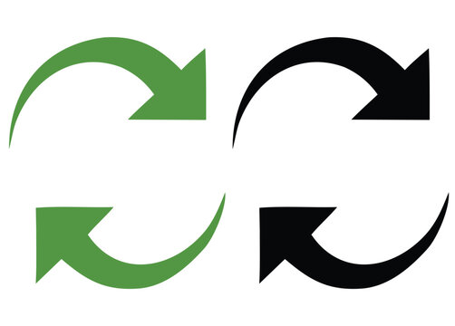 Curved Loop Arrows Icon Set: Green and Black Symbols for Refresh, Exchange, and Cycle Actions

