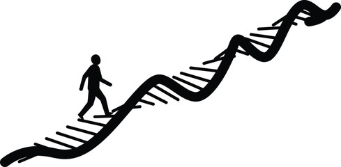 Silhouette Person Walking Up DNA Staircase - Evolution and Growth Concept