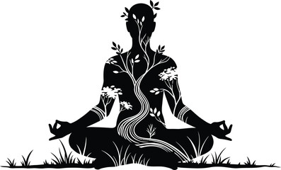 Meditating Silhouette: Nature Harmony Vector Art