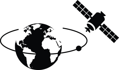 Minimal Satellite Orbiting Abstract Globe Silhouette Vector