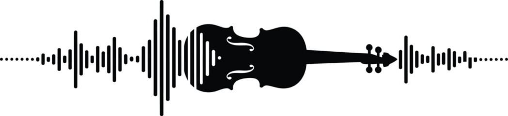 Violin Silhouette with Abstract Sound Waves Vector © Tharindu