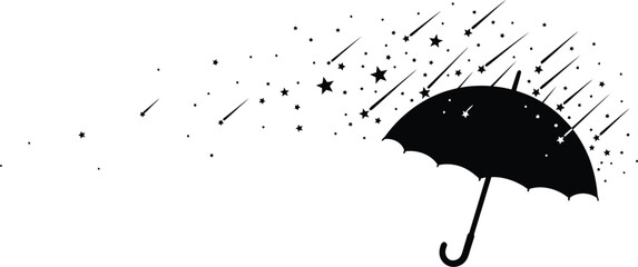 Poetic Umbrella Silhouette Catching Falling Stars Vector