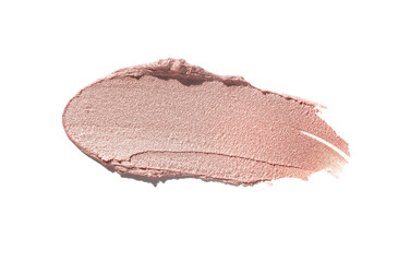 Beige liquid creamy stick highlighter or bronzer luminous simmer glitter eye shadow texture isolated on white. Beauty product sample swatch