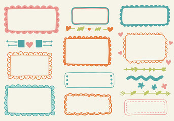 Collection of Hand Drawn Decorative Frames and Borders Featuring Simple Shapes and Playful Designs for Various Crafting and Design Projects