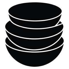 Stacked black bowls with white outlines vector