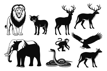 Wildlife Animal Silhouettes Collection. Vector Illustration.
