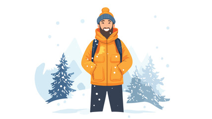 Weather reporter in snowstorm reporting