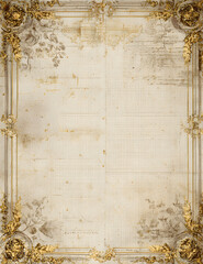 Vintage ornate frame with gold floral decorations and aged paper texture, perfect for certificates, invitations, or antique-themed designs.

