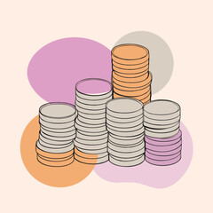 Three stacks of coins in ascending order of height