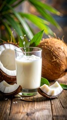 Fresh coconut milk in glass