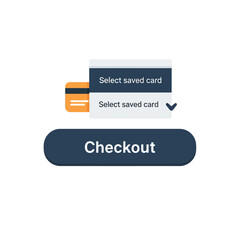 An illustration depicting a digital checkout process, showing a credit card and selection options.