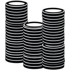Three stacks of coins in ascending order of height