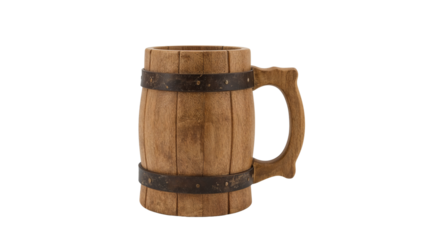 Wooden Barrel Mug Isolated on Transparent Background PNG