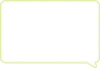 This image shows an empty speech bubble with rounded corners. The bubble has a light green, dashed outline and a slightly darker green solid border around it. 